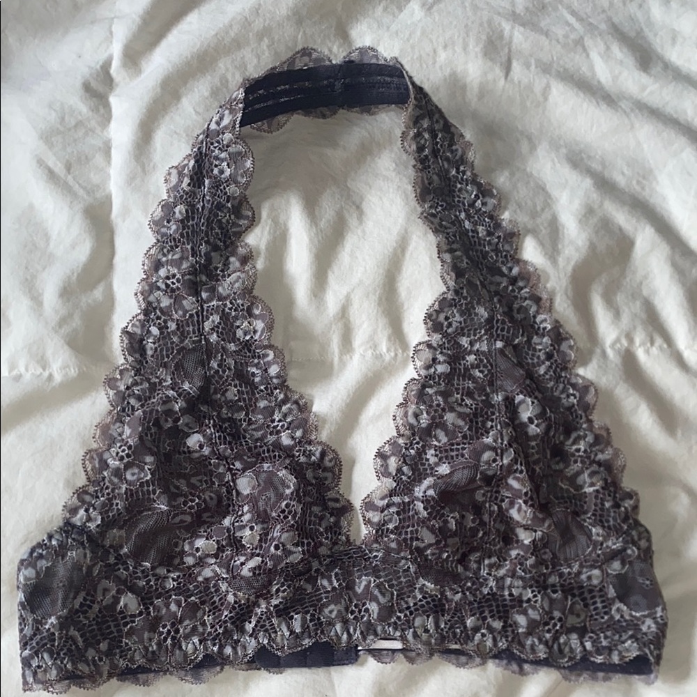 Free People Intimately Lace Halter Bralette gray floral small